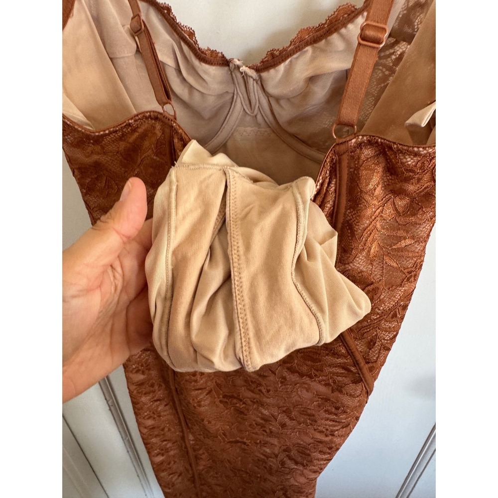 Popilush bronze orange lace shapewear corset midi dress size medium - Picture 8 of 12